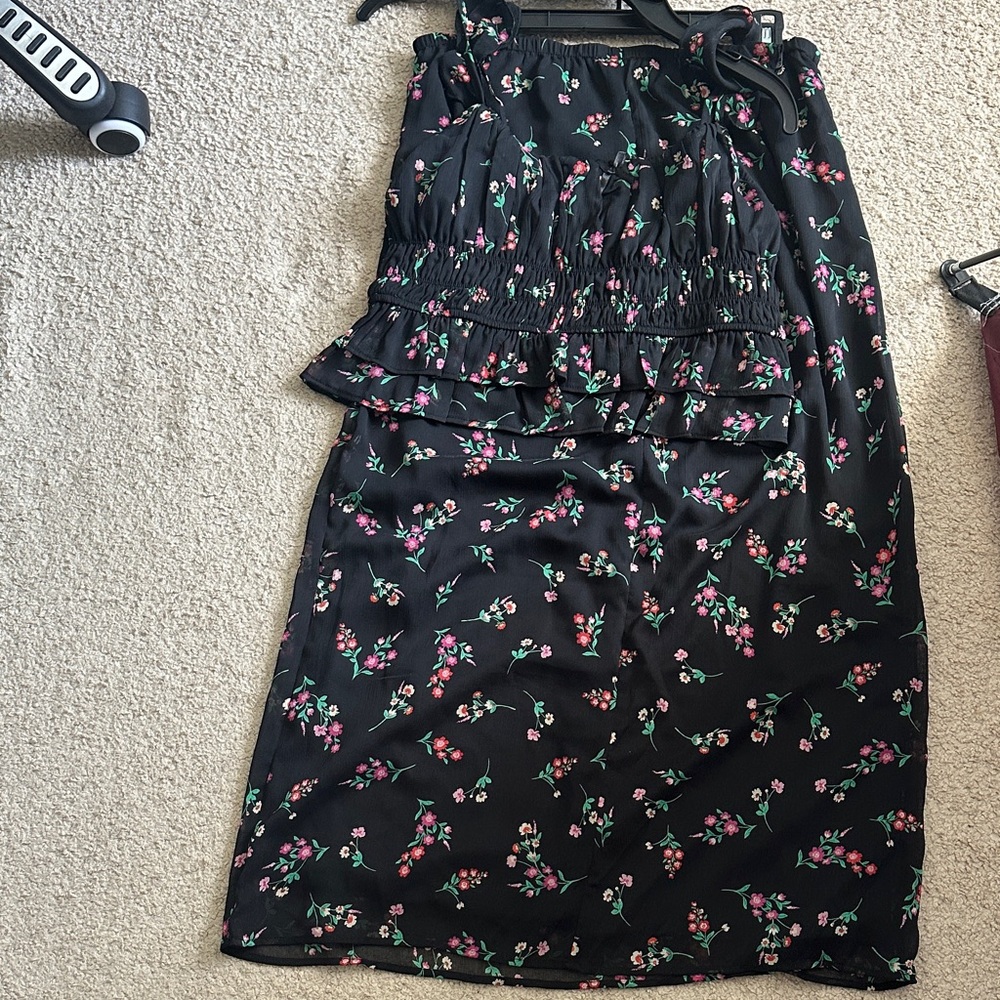 Black Floral Tiered Midi Skirt - Women's